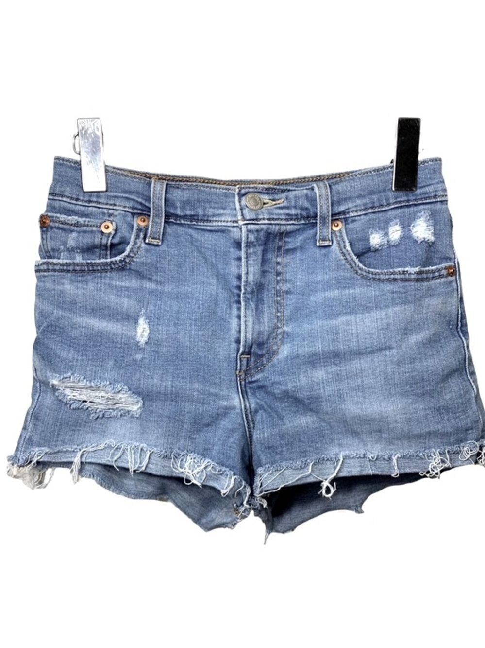 Levi's Cutoff Jeans Shorts Hi Rise Blue Distressed Raw Hem Denim 26 Red Label
